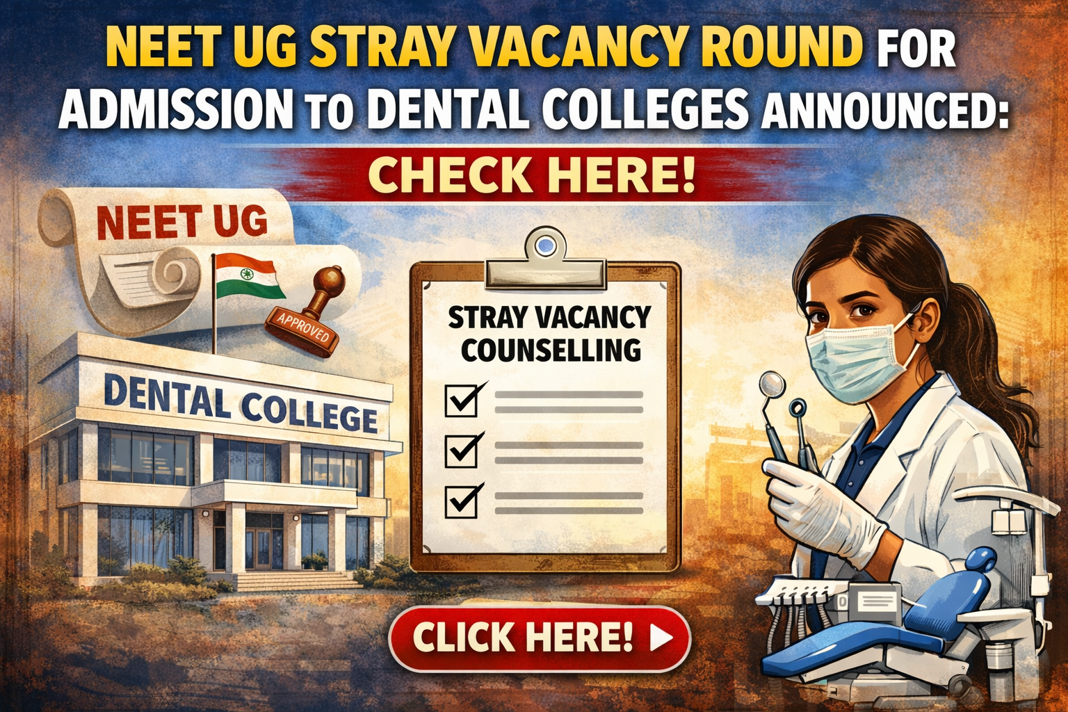 NEET UG Stray Vacancy Round for Admission to Dental Colleges Announced: Check here!